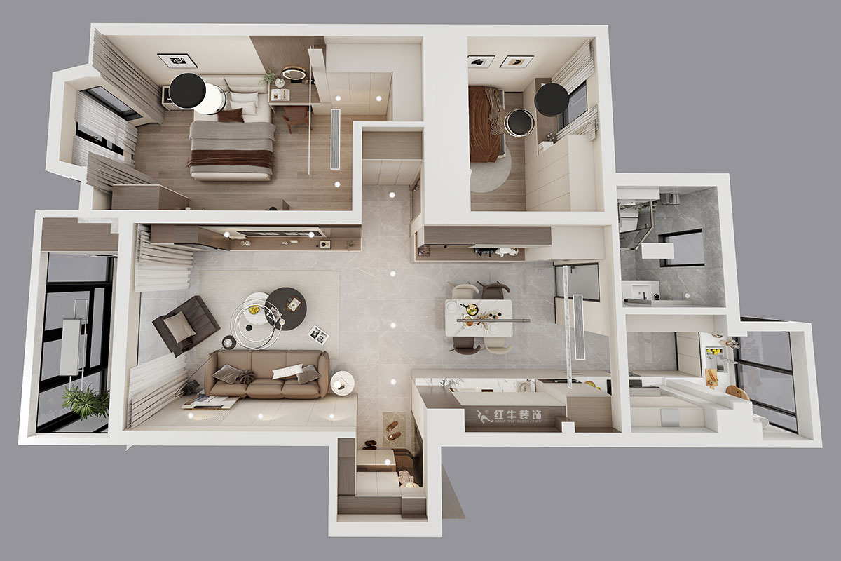 蒋琛｜香榭里8-2-902-100㎡-现代简约风格｜2室2厅1卫｜老房装修｜定制家｜全包14万｜00_04鸟瞰图